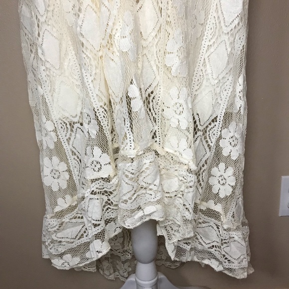 PZEOB Boho Cream Lace Midi Festival Summer Dress Vtg 70s Ins Womens Size NO TAG - Picture 7 of 16